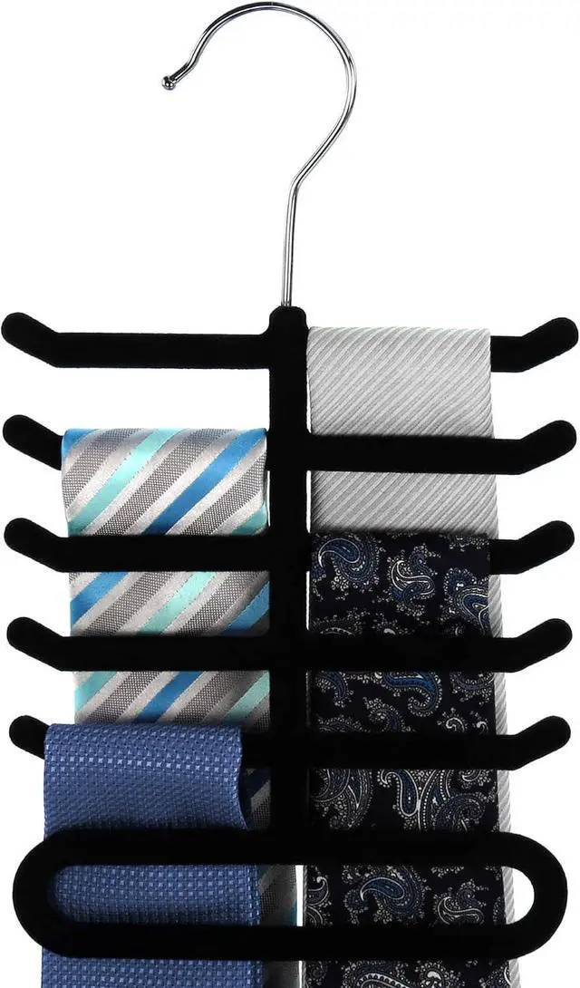 Alt view image 2 of 7 - Hangerworld Single Black Flocked Tie Rack & Belt Organiser Non-Slip Coat Clothes Accessory Hanger, Metal