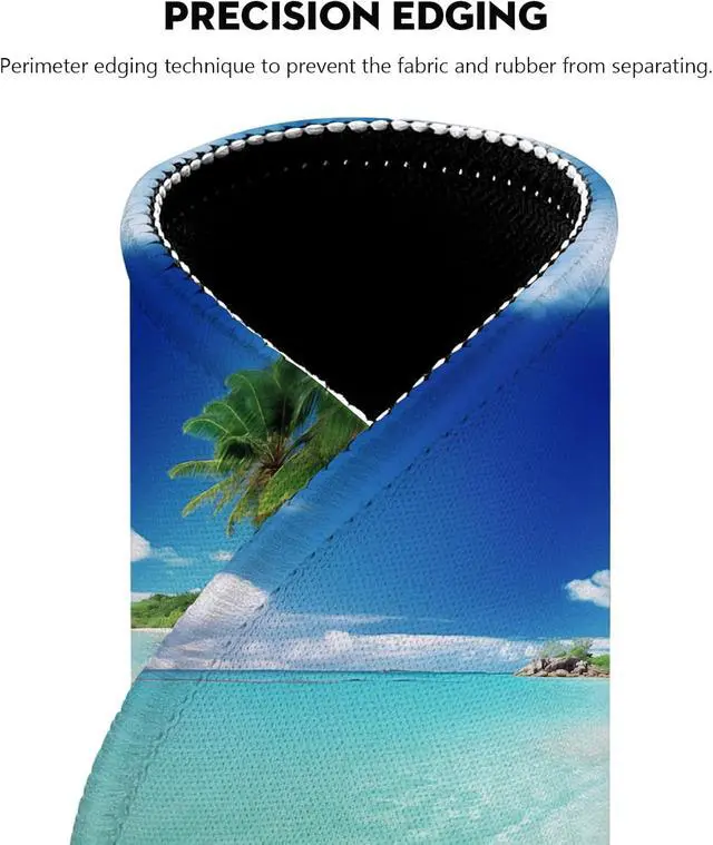 Alt view image 2 of 7 - Tropical Paradise Beach Mouse Pad - Relaxing Seaside Scenery, Round Stitched Edges Non-Slip Rubber Base Mouse Pads for Computers Laptop