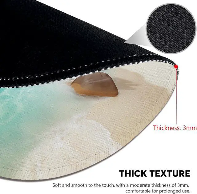 Alt view image 5 of 7 - Tropical Paradise Beach Mouse Pad - Relaxing Seaside Scenery, Round Stitched Edges Non-Slip Rubber Base Mouse Pads for Computers Laptop