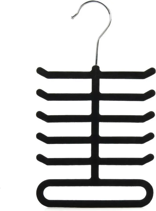 Alt view image 5 of 7 - Hangerworld Single Black Flocked Tie Rack & Belt Organiser Non-Slip Coat Clothes Accessory Hanger, Metal
