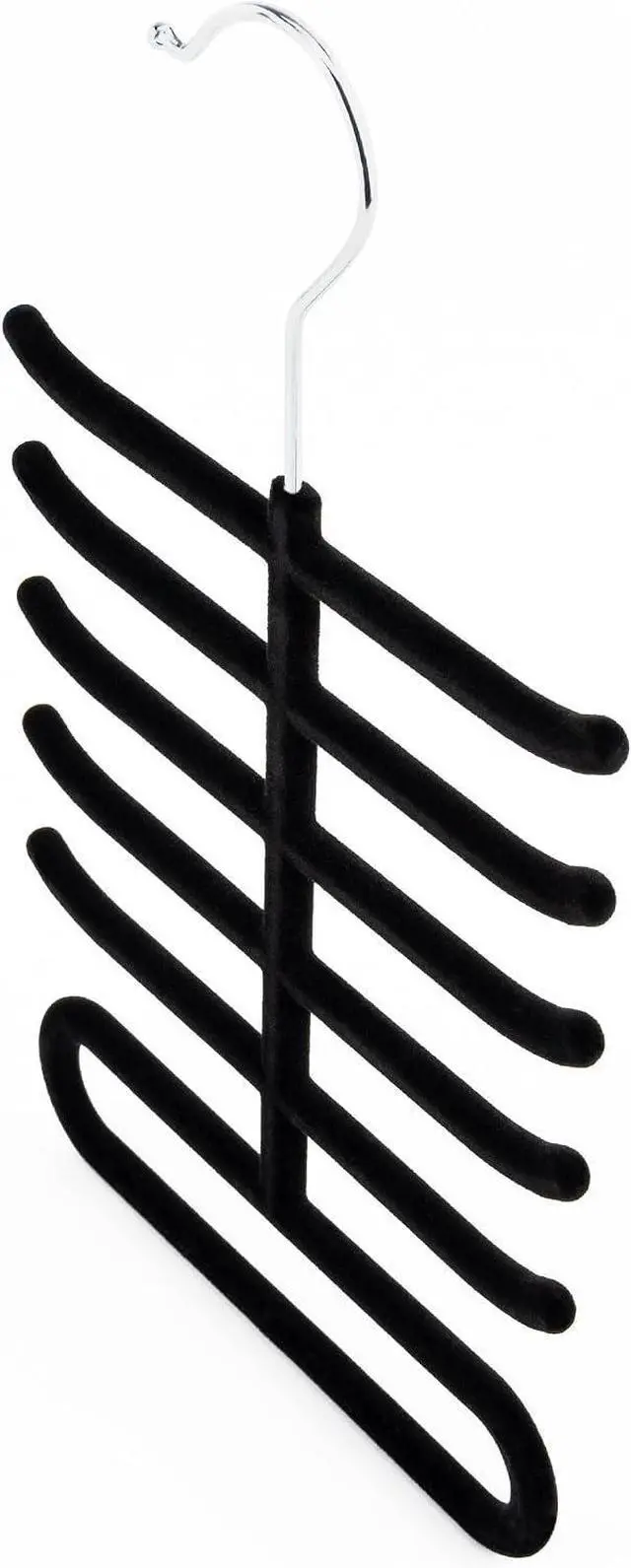 Alt view image 6 of 7 - Hangerworld Single Black Flocked Tie Rack & Belt Organiser Non-Slip Coat Clothes Accessory Hanger, Metal