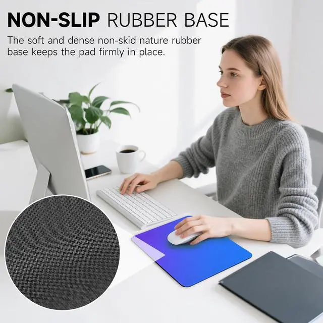 Alt view image 4 of 7 - Premium Mouse Pad with Stitched Edges 10.2 x 8.3 in | Smooth, Washable Mat with Non-Slip Base | Personalized Cute MousePads for Laptop, Computer, Office, Home (Blue-Purple Gradient)