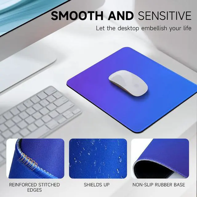 Alt view image 5 of 7 - Premium Mouse Pad with Stitched Edges 10.2 x 8.3 in | Smooth, Washable Mat with Non-Slip Base | Personalized Cute MousePads for Laptop, Computer, Office, Home (Blue-Purple Gradient)