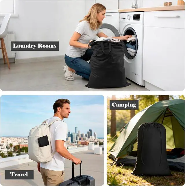 Alt view image 7 of 7 - 120L Extra Large Laundry Bag with Handles for Travel & Dorms | Tear-resistant nylon, machine washable. Foldable, secure drawstring. Perfect for camping, laundromat & college students.