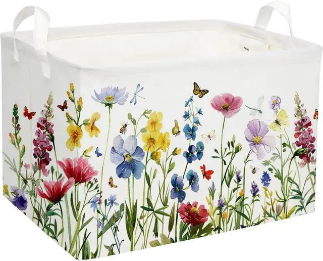 Main image of Rectangular Kids Baskets,Flower Basket.Cute Bins for Girls, Butterfly Basket with Handles.Books Basket,Gifts Bin. (Flower cluster)