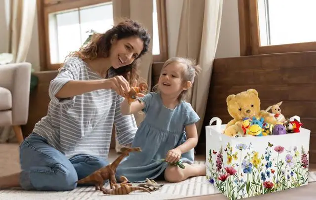 Alt view image 6 of 7 - Rectangular Kids Baskets,Flower Basket.Cute Bins for Girls, Butterfly Basket with Handles.Books Basket,Gifts Bin. (Flower cluster)