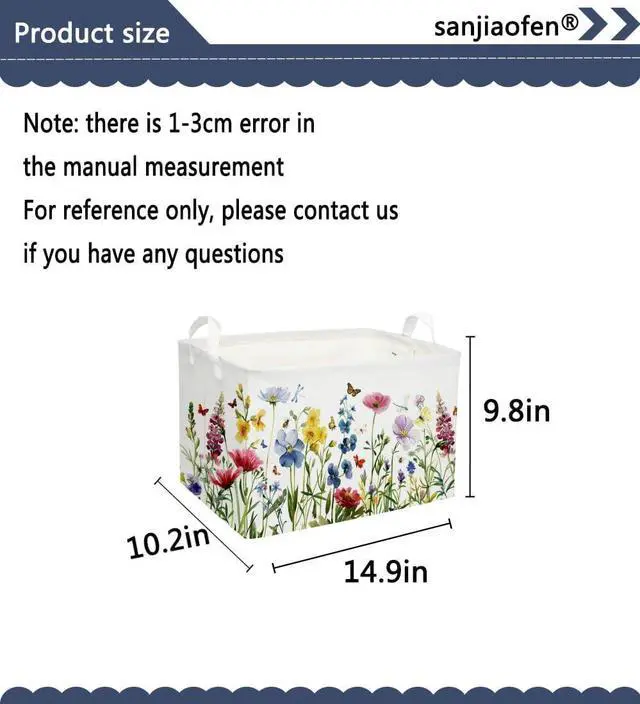 Alt view image 7 of 7 - Rectangular Kids Baskets,Flower Basket.Cute Bins for Girls, Butterfly Basket with Handles.Books Basket,Gifts Bin. (Flower cluster)