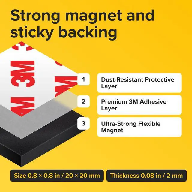 Alt view image 2 of 6 - Pre-Cut Adhesive Magnetic Tape Squares, 0.8"x0.08" (20x2mm), 90 pcs | Sticky, Strong, Flexible, Easy to Use, No Cutting Needed, Great for Whiteboard, Fridge, Crafts & School, Teacher Supplies