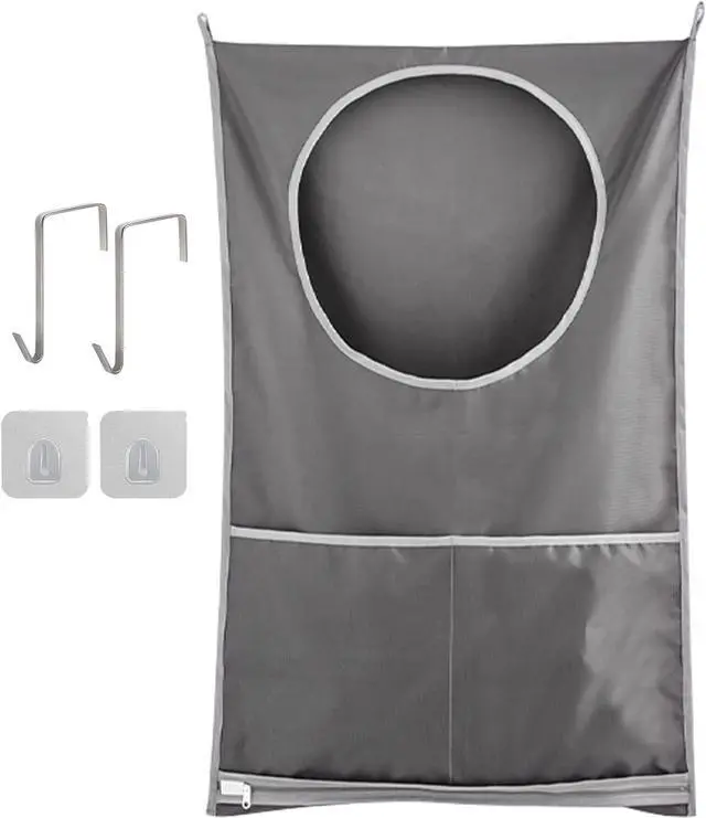Main image of Hanging Laundry Hamper, Over The Door Laundry Bag, Gray | Laundry Hamper with Zipper Pockets, Foldable, Lightweight, For Rv Camper Apartment College Dorm Room Small Space Organizer