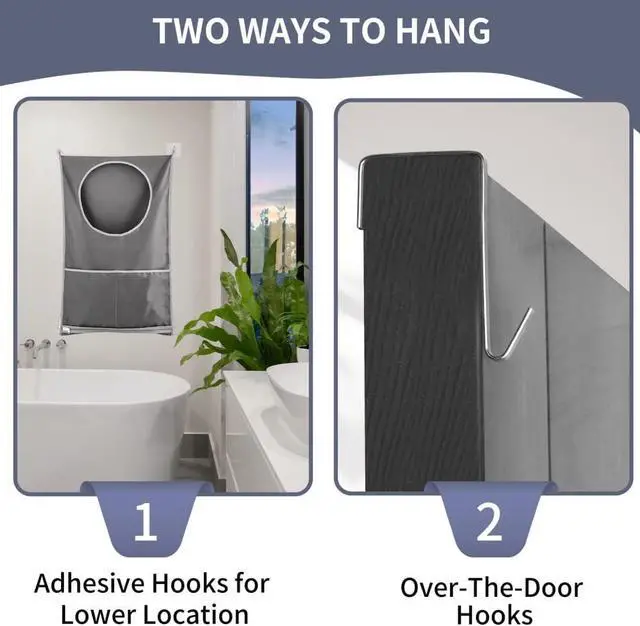 Alt view image 5 of 5 - Hanging Laundry Hamper, Over The Door Laundry Bag, Gray | Laundry Hamper with Zipper Pockets, Foldable, Lightweight, For Rv Camper Apartment College Dorm Room Small Space Organizer