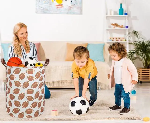 Alt view image 5 of 7 - Kids Laundry Hamper Footballs Hamper for Nursery Boy Clothes Hamper Cute Kids Toys Storage Bin Organizer Football Room Decor for Home(Football)