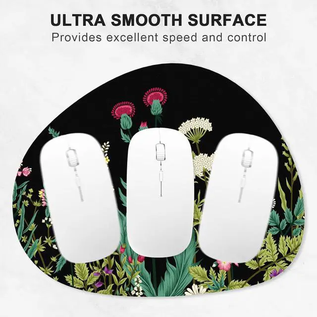 Alt view image 2 of 7 - Mouse Pad, Premium-Textured Oval Computer Pad, 8.7" x 7.1" Thick 3 mm Anti-Slip Waterproof Rubber Cute Mouse Mat for Office, Home, Gaming, Laptop, PC, Black Dandelion