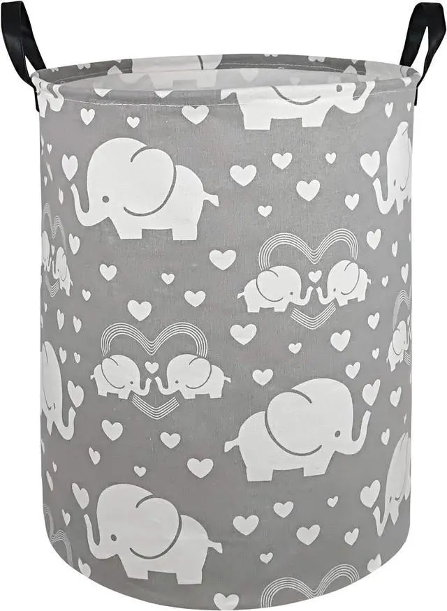 Main image of Kids Laundry Hamper Storage Basket Laundry Organizer Hamper Storage Bins Clothes Box Nursery Hamper Gift Basket with Handles (Love elephant)