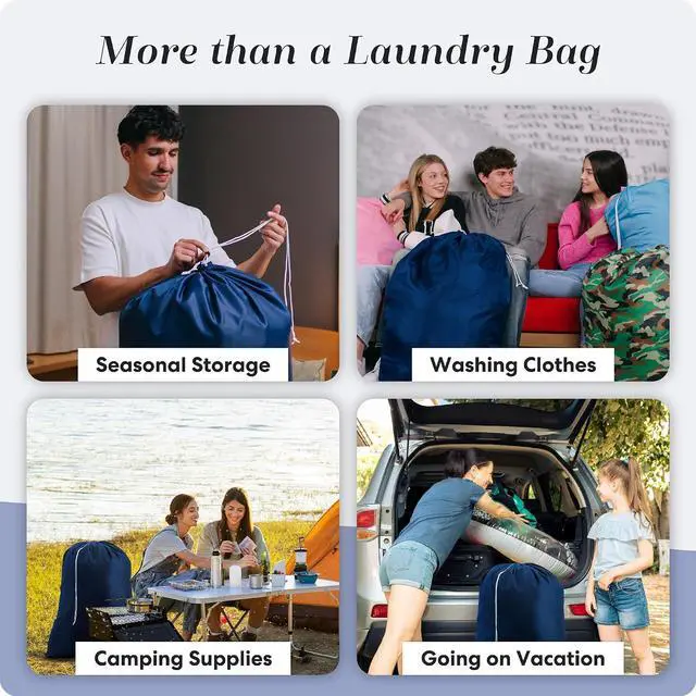 Alt view image 7 of 7 - Handy Laundry XL Nylon Laundry Bag 30"x40", 60 lb Capacity, Navy Blue | 30"x40" XL Nylon Laundry Bag, Locking Drawstring, Machine Washable, Heavy Duty, Travel Dorm Hamper Liner, Navy Blue