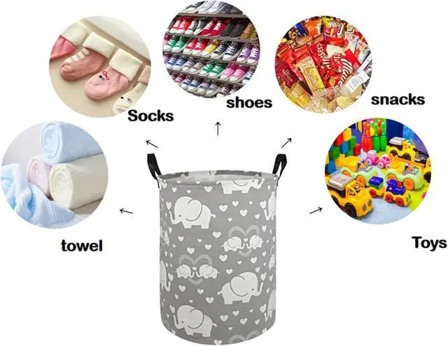 Alt view image 2 of 7 - Kids Laundry Hamper Storage Basket Laundry Organizer Hamper Storage Bins Clothes Box Nursery Hamper Gift Basket with Handles (Love elephant)