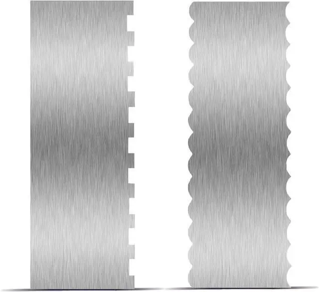Main image of 2 Piece 9 Inch Stainless Steel Cake Scraper, Cream Cake Scraper Sided Patterned Edge Stripe Edge Smoother Scraper Cake Smoother Frosting Scraper Cake Decorating Comb for Mousse Butter Cream
