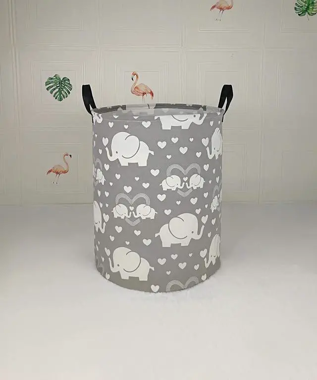 Alt view image 7 of 7 - Kids Laundry Hamper Storage Basket Laundry Organizer Hamper Storage Bins Clothes Box Nursery Hamper Gift Basket with Handles (Love elephant)
