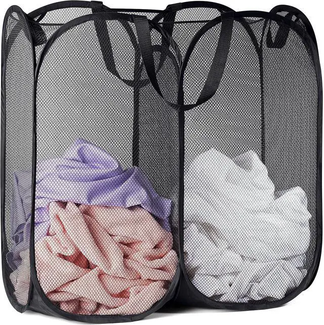 Main image of Handy Laundry Double Pop Up Hamper, 2 Section Mesh Basket, Black | Collapsible Laundry Basket, 44 Gal Foldable Divided Sorter, Reinforced Handles, Dual Compartment for Dorm, Travel, Apartment