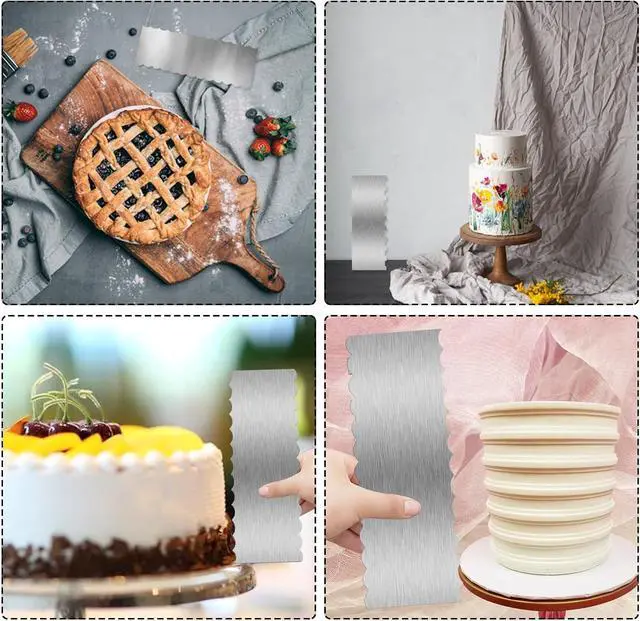 Alt view image 7 of 7 - 2 Piece 9 Inch Stainless Steel Cake Scraper, Cream Cake Scraper Sided Patterned Edge Stripe Edge Smoother Scraper Cake Smoother Frosting Scraper Cake Decorating Comb for Mousse Butter Cream