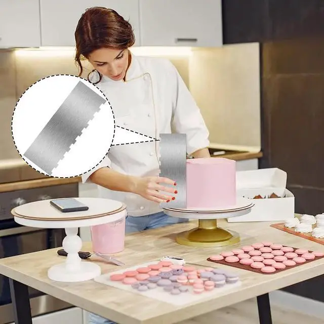 Alt view image 5 of 7 - 2 Piece 9 Inch Stainless Steel Cake Scraper, Cream Cake Scraper Sided Patterned Edge Stripe Edge Smoother Scraper Cake Smoother Frosting Scraper Cake Decorating Comb for Mousse Butter Cream