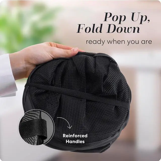 Alt view image 3 of 7 - Handy Laundry Double Pop Up Hamper, 2 Section Mesh Basket, Black | Collapsible Laundry Basket, 44 Gal Foldable Divided Sorter, Reinforced Handles, Dual Compartment for Dorm, Travel, Apartment