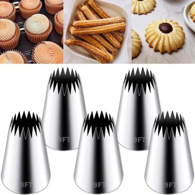 Main image of Hendiy Stainless Steel Churro Piping Tips, 5 Pieces | 9FT Large Piping Tip, Churro Maker Icing Tips, Pastry Tips, For Cake Decorating Frosting