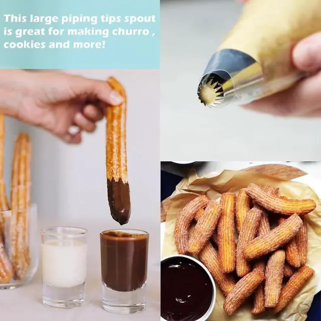 Alt view image 5 of 6 - Hendiy Stainless Steel Churro Piping Tips, 5 Pieces | 9FT Large Piping Tip, Churro Maker Icing Tips, Pastry Tips, For Cake Decorating Frosting