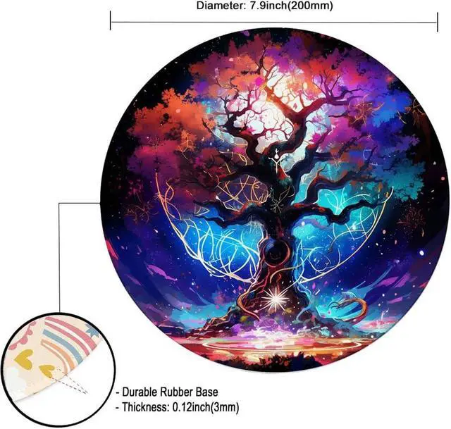 Alt view image 3 of 5 - Round Mouse Pad,Gaming Mouse Pad,Non-Slip Rubber Base Mouse Mat with Stitched Edge 7.9 x 7.9 Inch for Laptop Computer (Life Tree)