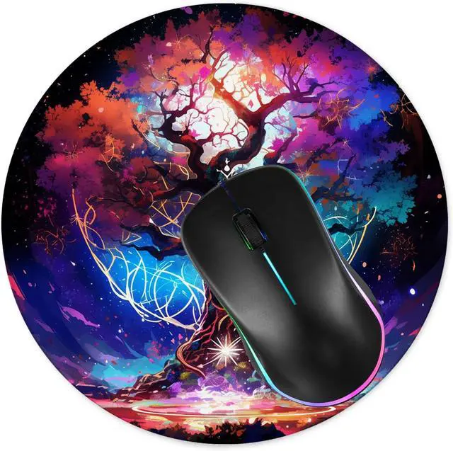 Alt view image 2 of 5 - Round Mouse Pad,Gaming Mouse Pad,Non-Slip Rubber Base Mouse Mat with Stitched Edge 7.9 x 7.9 Inch for Laptop Computer (Life Tree)
