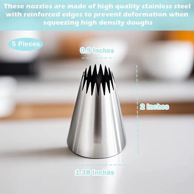 Alt view image 6 of 6 - Hendiy Stainless Steel Churro Piping Tips, 5 Pieces | 9FT Large Piping Tip, Churro Maker Icing Tips, Pastry Tips, For Cake Decorating Frosting