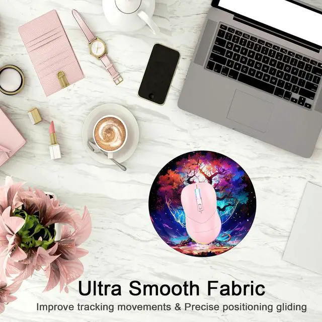 Alt view image 5 of 5 - Round Mouse Pad,Gaming Mouse Pad,Non-Slip Rubber Base Mouse Mat with Stitched Edge 7.9 x 7.9 Inch for Laptop Computer (Life Tree)