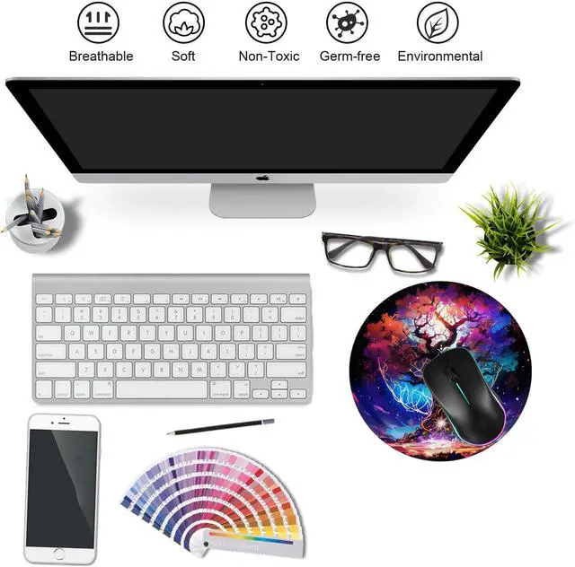Alt view image 4 of 5 - Round Mouse Pad,Gaming Mouse Pad,Non-Slip Rubber Base Mouse Mat with Stitched Edge 7.9 x 7.9 Inch for Laptop Computer (Life Tree)