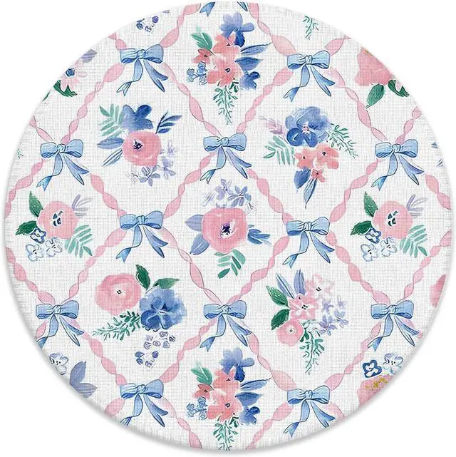 Main image of Coquette Preppy Bow Floral Mouse Pad for Desk, Pink Blue Ribbon Bow Grandmillennial Flower Girly Mousepad for Work Wireless Mouse Computers Laptop Desk Accessories, 7.9x7.9 Inch