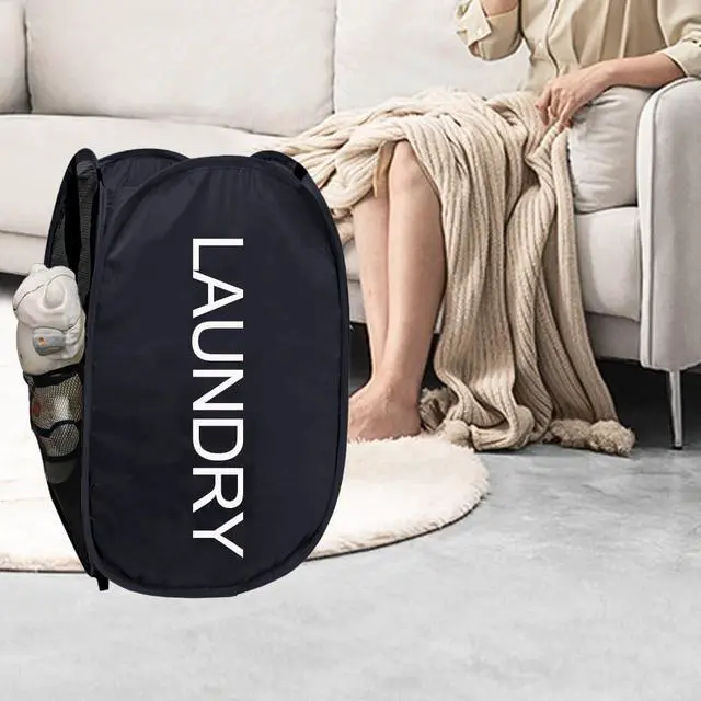 Alt view image 2 of 7 - Collapsible Laundry Basket Foldable Laundry Hamper Pop Up Basket Dirty Clothes Hamper for College Dorm, Travel, Cruise, Hotel, Black