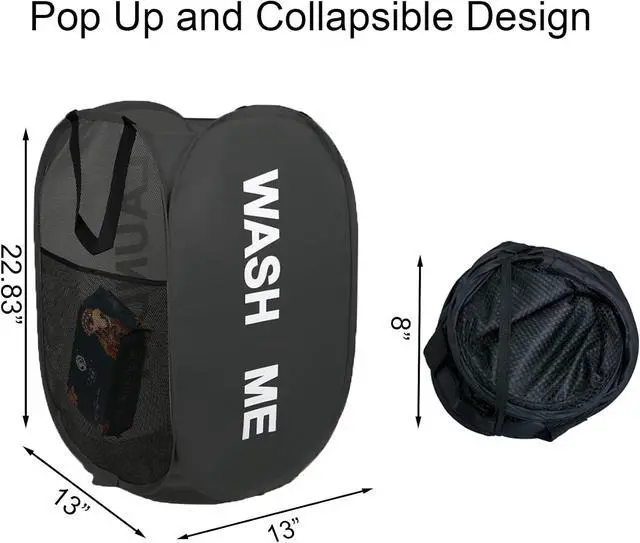Alt view image 3 of 7 - Collapsible Laundry Basket Foldable Laundry Hamper Pop Up Basket Dirty Clothes Hamper for College Dorm, Travel, Cruise, Hotel, Black