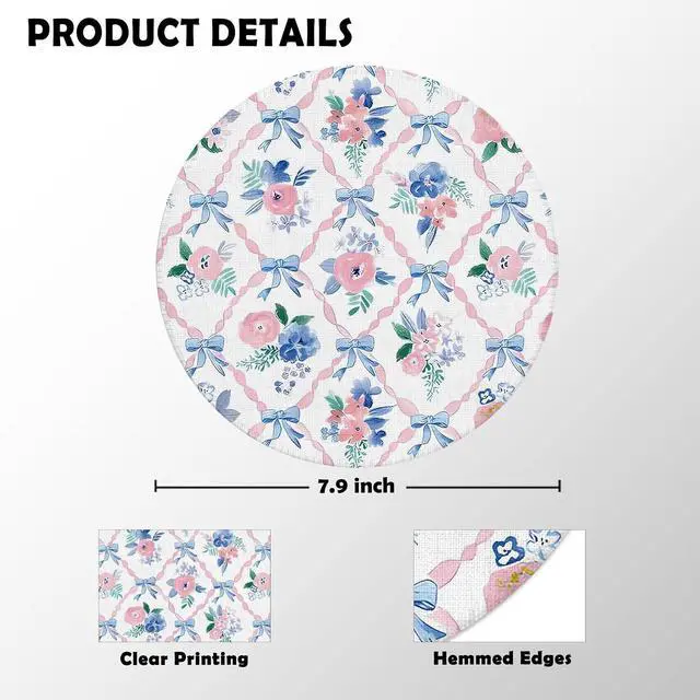 Alt view image 5 of 5 - Coquette Preppy Bow Floral Mouse Pad for Desk, Pink Blue Ribbon Bow Grandmillennial Flower Girly Mousepad for Work Wireless Mouse Computers Laptop Desk Accessories, 7.9x7.9 Inch