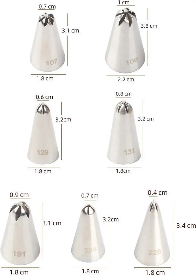 Alt view image 3 of 3 - Drop Flower Piping Tips Set, 224 225 131 129 107 109 191 Flower Tips, 7 Pcs