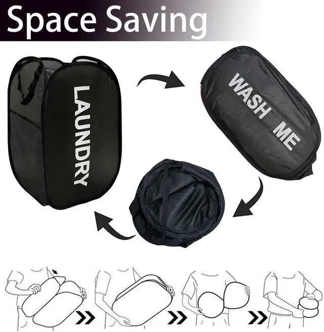 Alt view image 4 of 7 - Collapsible Laundry Basket Foldable Laundry Hamper Pop Up Basket Dirty Clothes Hamper for College Dorm, Travel, Cruise, Hotel, Black