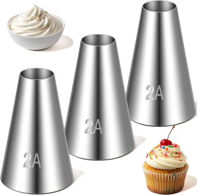 Main image of 3 Pcs 2A Piping Tip, Large Piping Tips for Cake Decorating Round Plain Icing Tip for Macarons Filling Cupcake Frosting Nozzles Stainless Steel Baking Decoration Tools