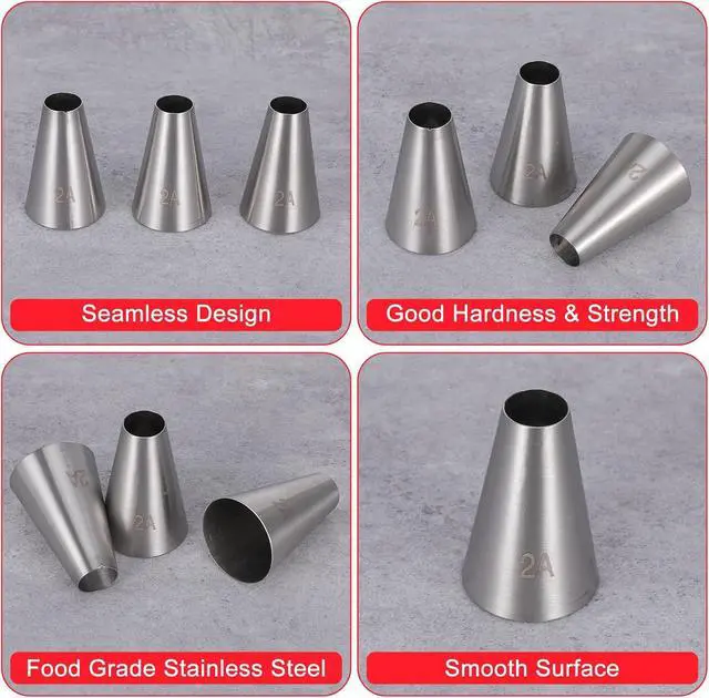 Alt view image 3 of 7 - 3 Pcs 2A Piping Tip, Large Piping Tips for Cake Decorating Round Plain Icing Tip for Macarons Filling Cupcake Frosting Nozzles Stainless Steel Baking Decoration Tools