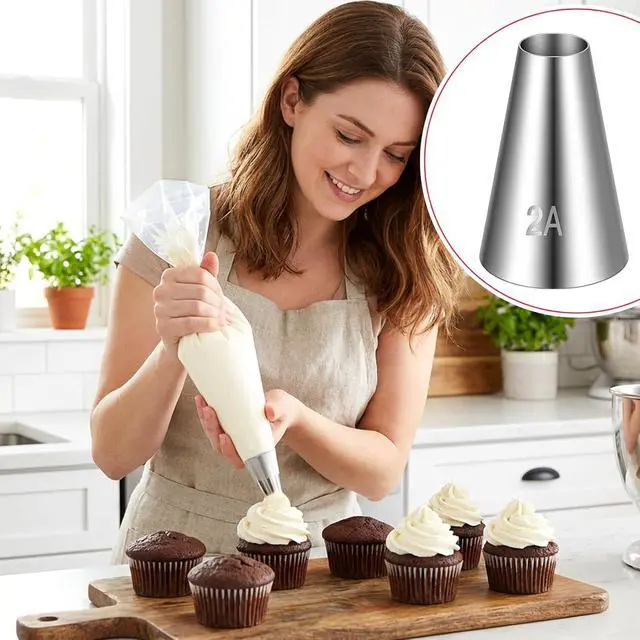 Alt view image 7 of 7 - 3 Pcs 2A Piping Tip, Large Piping Tips for Cake Decorating Round Plain Icing Tip for Macarons Filling Cupcake Frosting Nozzles Stainless Steel Baking Decoration Tools