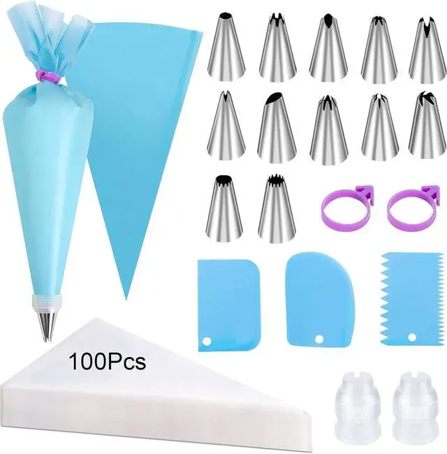 Main image of 120 Pcs Piping Bags and Tips Set, 12 Inch Disposable Icing Pastry Bags, Cake Decorating Kit Baking Supplies with Reusable Piping Bag, Frosting Tips, Couplers & Scrapers