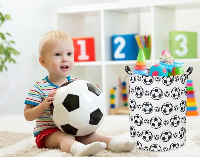 Alt view image 6 of 7 - Kids Laundry Basket Soccer Hamper for Nursery Hamper Cute Kids Storage Bin Organizer Room Decor for Home(Black soccer)