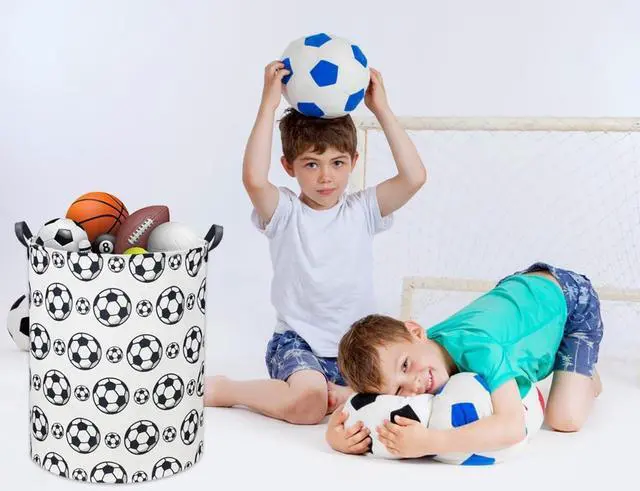 Alt view image 4 of 7 - Kids Laundry Basket Soccer Hamper for Nursery Hamper Cute Kids Storage Bin Organizer Room Decor for Home(Black soccer)