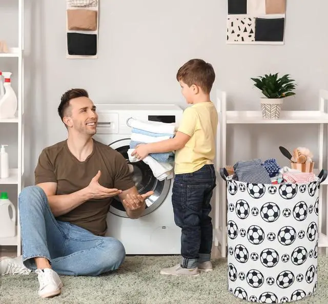Alt view image 3 of 7 - Kids Laundry Basket Soccer Hamper for Nursery Hamper Cute Kids Storage Bin Organizer Room Decor for Home(Black soccer)