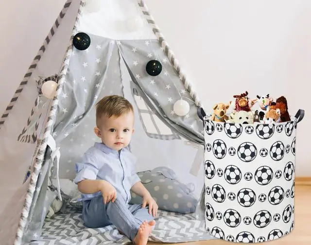 Alt view image 5 of 7 - Kids Laundry Basket Soccer Hamper for Nursery Hamper Cute Kids Storage Bin Organizer Room Decor for Home(Black soccer)