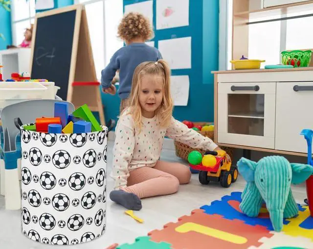 Alt view image 7 of 7 - Kids Laundry Basket Soccer Hamper for Nursery Hamper Cute Kids Storage Bin Organizer Room Decor for Home(Black soccer)