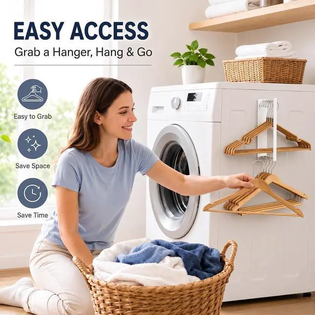 Alt view image 3 of 7 - Magnetic Hanger Organizer for Washing Machine & Closet Laundry Room, Hanger Storage Rack Stacker