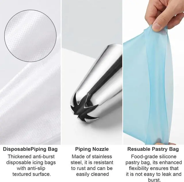 Alt view image 4 of 7 - 120 Pcs Piping Bags and Tips Set, 12 Inch Disposable Icing Pastry Bags, Cake Decorating Kit Baking Supplies with Reusable Piping Bag, Frosting Tips, Couplers & Scrapers