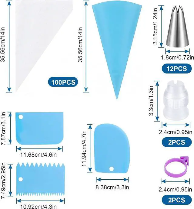 Alt view image 2 of 7 - 120 Pcs Piping Bags and Tips Set, 12 Inch Disposable Icing Pastry Bags, Cake Decorating Kit Baking Supplies with Reusable Piping Bag, Frosting Tips, Couplers & Scrapers